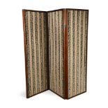 An Edwardian mahogany three fold screen, with fabric panels, each panel 183cm (72in) x 60cm (23.5in)