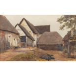 William Henry Hunt, OWS (British, 1790-1864) Berkshire Pigs in a farmyard watercolour 20.50 x