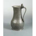 A rare John de St Croix Jersey pewter lidded measure, the lid stamped IDSX with two stars 24cm (9in)