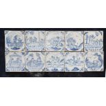 A set of twenty-five 18th century Delft blue and white tiles, probably Bristol, each depicting a