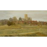 Henry William Hine (1845-1941) St Albans Abbey, Hertfordshire, from Sopwell, signed lower