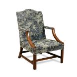 A George III style mahogany 'Gainsborough' library armchair, upholstered in a woven verdure tapestry