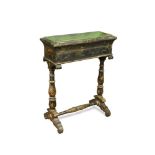 A 19th century japanned jardiniere, decorated with chinoiseries, on turned and stretchered supports,