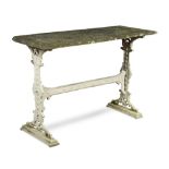 A cast iron and slate garden table, the base with makers name 'Gaskell & Chambers, Birmingham' 78