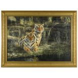 § Steve Burgess (Canadian/British, b.1960) Tigers by water signed lower right "Steve Burgess '95"
