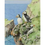 § Bernard West, RIBA (British, 20th Century) Puffins signed lower right "Puffins / Bernard West