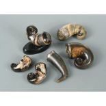 A collection of six early 19th century horn snuff mulls, variously silver and white metal mounted,