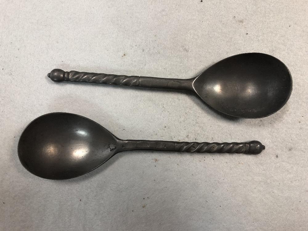 A set of three pewter shaped serving spoons, - Image 6 of 9