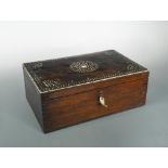 A 19th century brass bound and bone inlaid teak cigar box, of rectangular form with adjustable cedar