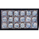 A set of twenty-five 18th century Delft tiles, the manganese 'sponged' bodies reserved with canted