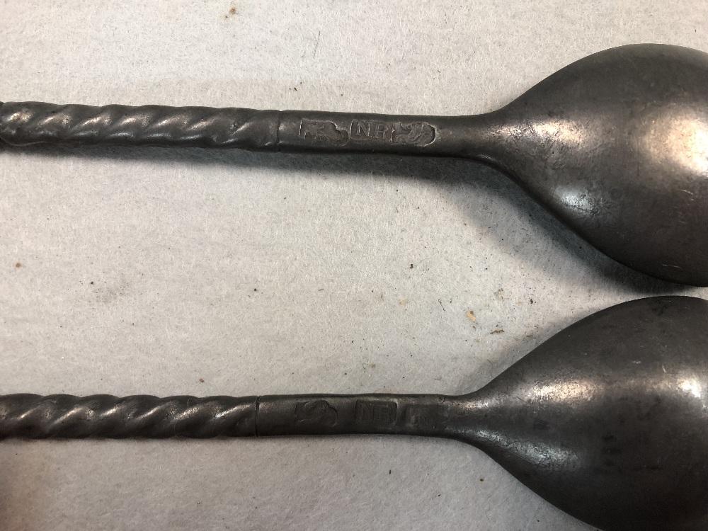 A set of three pewter shaped serving spoons, - Image 7 of 9