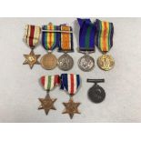 Eight various Great War and Second World War medals, including two pairs (Victoria and War) to