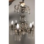 A late 19th century French six branch chandelier, decorated with pendant lustres 60 x 45cm (23 x