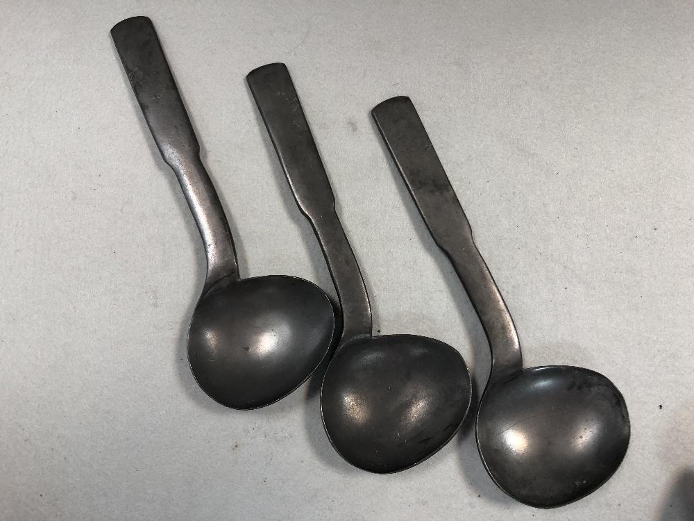 A set of three pewter shaped serving spoons, - Image 2 of 9