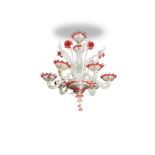 A Murano ruby and clear glass chandelier, with stiff leaves and flowering stems 60cm (23in)