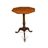 A late 18th century mahogany parquetry inlaid tripod table, 69 x 54cm (27 x 21in)