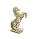 A reconstituted stone figure of a prancing horse, 109 x 72cm (43 x 28in)