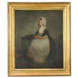English School, 18th Century Portrait of a lady, wearing a brown dress, lace fichu and lace mob cap,