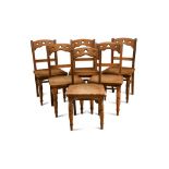 A set of eight late 19th century oak Gothic chairs, with moulded seats, height of seat 43cm (