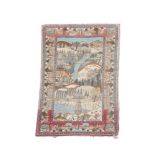 A Prayer rug, with pictorial landscape subject to the central field 200 x 131cm (78 x 51in)