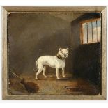 James Lawrence Clark (British, fl. late 18th-19th Century) Study of a cream bull dog in a stable