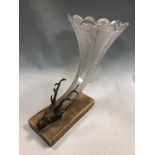 A 19th century engraved glass cornucopia vase, with stag's head mount, on a marble plinth 26.50 x