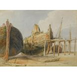 Edward William Cooke (British, 1811-1880) Fishing boats at Whitstable, signed lower left "E W Cooke"