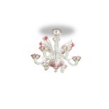 A Murano ruby and clear glass chandelier, with stiff leaves and flowering stems 60cm (23in)
