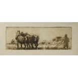 Harry Becker (British, 1865-1928) Heavy horses ploughing 18 x 38cm (7 x 15in); 17 x 31 cm (6.5 x