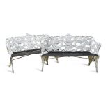 A pair of Coalbrookdale style cast iron fern pattern benches,