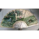 A hand-painted vellum and paper fan by Jehanne Mazeline (Exhibition Salon 1879 - 1909) circa 1900,