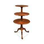 A George III mahogany three tier dumb waiter, on brass casters 97 x 55cm (38 x 21in)