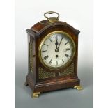 A 19th century mahogany bracket timepiece, the single pad top with handle above 7inch painted