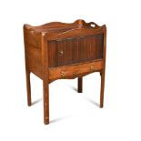 A George III mahogany tray top night table, with shaped gallery, tambour slide on square chamfered