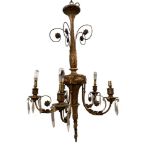 An 18th century style giltwood five branch chandelier with cut glass lustre decorated sconces,