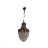 A French ormolu and lustre basket chandelier with foliate chased decoration, 67cm (26.5in) high