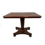 A William IV mahogany pedestal table, on tapering octagonal column and four shaped bun feet, 73cm (