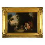 Follower of Jean-Antoine Watteau (French, 1684-1721) Merrymakers in a classical landscape oil on