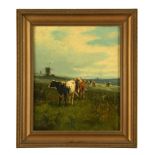 English School, 19th Century Cattle by a windmill signed lower right with initials "WFH" oil on