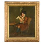 English Provincial School, 18th Century A gentleman seated in a chamber, reading and holding a