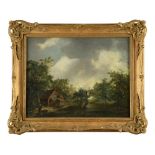 T C Huber (18th Century) Woodland scene with foresters by a cottage signed "T C H..." lower right (