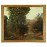 T Bidwill (British, 19th Century) A young boy fishing on a river signed lower left "T Bidwill /