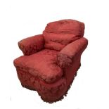 A low back armchair upholstered in a dark crimson fabric with a loose cushion seat, 75cm (29.5in)