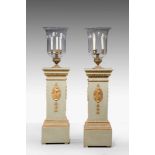 A pair of 19th century Photophores on gilt bronze and parcel gilt columns, the inverted bell