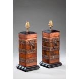 A pair of modern bronzed table lamps, the square column lamps in the Chinese taste (2) 48cm (19in)