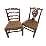 A George III mahogany ladder back dining chair, 94cm (37in) high and another dining chair with a