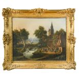 Charles Corneille de Groux (Belgian, 1825-1870) Village fête oil on canvas, in a gilt frame 64 x