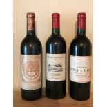 Three clarets. Chateau Lynch Bages 1996, Chateau Pichon-Baron 1988, Chateau Tertre Roteboeuf 1997 (