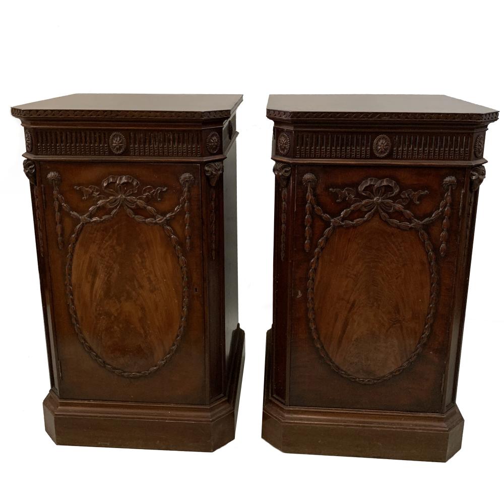 An Adam Revival mahogany breakfront serving table and matching pedestals, with Neoclassical Ram's - Image 2 of 2