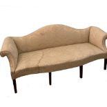 A 19th century mahogany framed shaped back sofa, with scroll ends, on tapering square legs 87 x